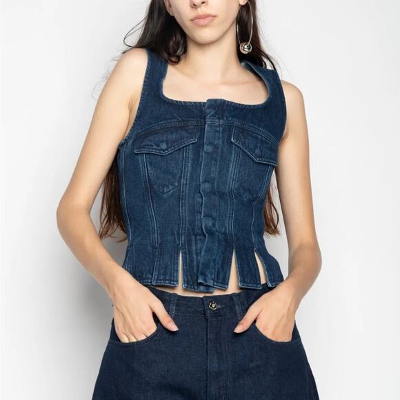 Marques Almeida Denim Bustier Buttoned Tank Top - Picture 5 of 6